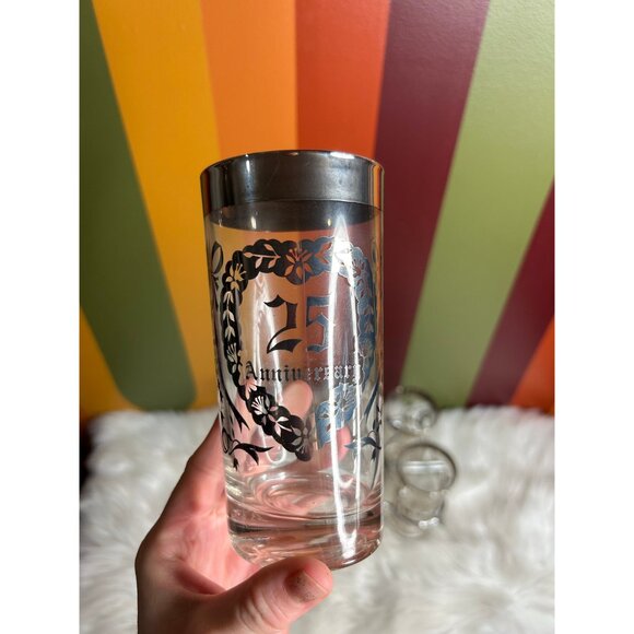 25 year anniversary Drinking Glasses with silver Caddy - 6 Glasses marriage - Picture 3 of 6